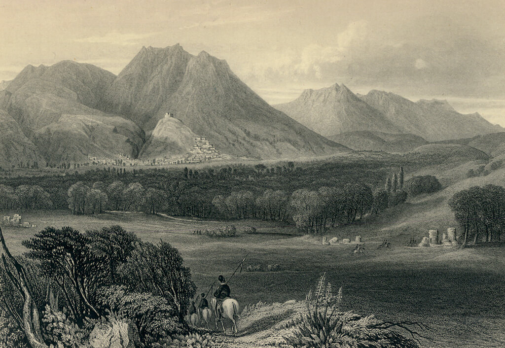 C. Wordsworth, Άποψη του Μυστρά από το αρχαίο θέατρο της Σπάρτης, 1882